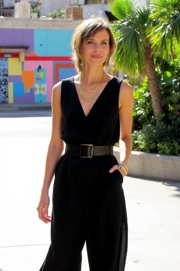 jumpsuit with layered accessories
